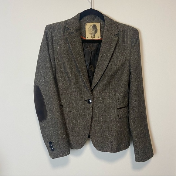 🐑 TNA Tweed Wool-Blend Blazer w/ Elbow Patches – Small – Equestrian Academia - Picture 3 of 10